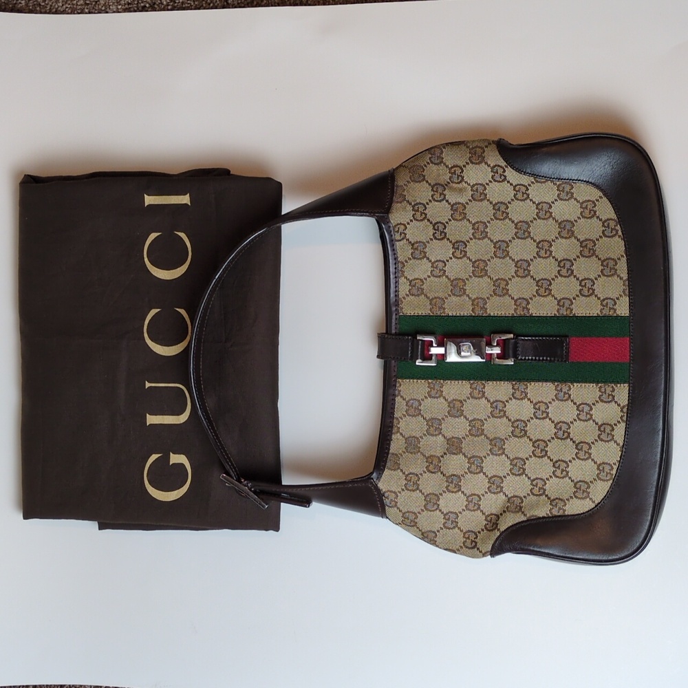 Gucci GG Monogram Web Jackie Hobo Y2K Vintage Shoulder Bag 14x12.5x1.5"